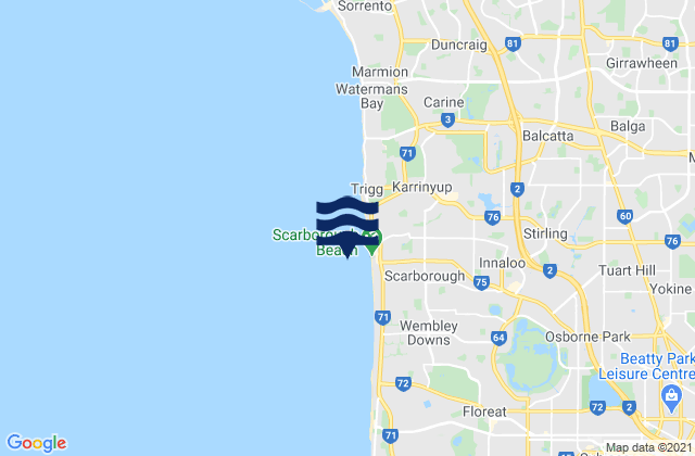 Mappa delle Getijden in Scarborough Beach, Australia