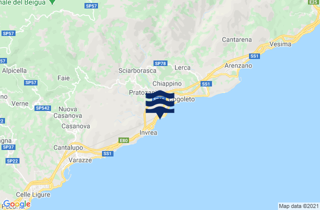 Mappa delle Getijden in Sciarborasca, Italy