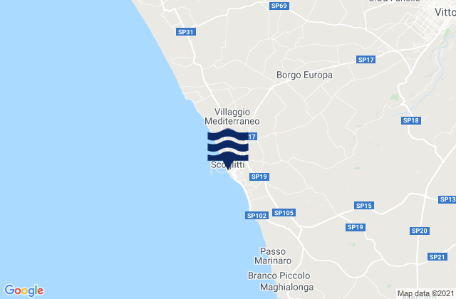 Mappa delle Getijden in Scoglitti, Italy