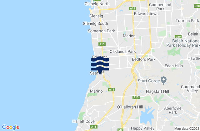 Mappa delle Getijden in Seacliff, Australia