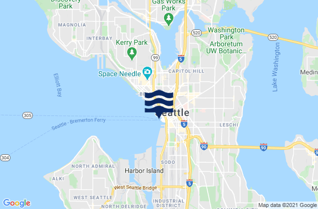 Mappa delle Getijden in Seattle (madison St ) Elliott Bay, United States