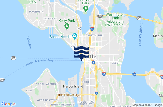 Mappa delle Getijden in Seattle Puget Sound, United States