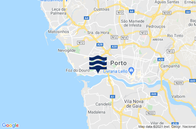 Mappa delle Getijden in Senhora da Hora, Portugal
