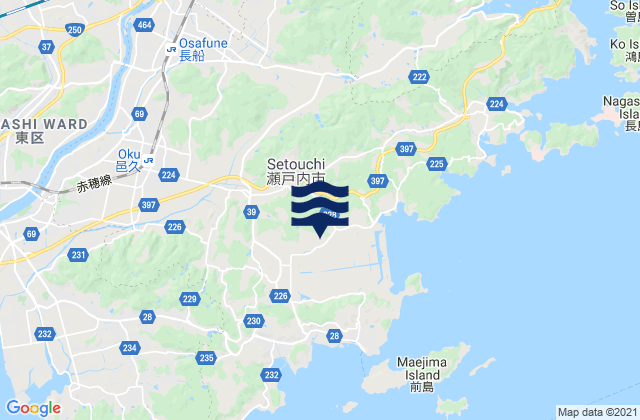 Mappa delle Getijden in Setouchi Shi, Japan