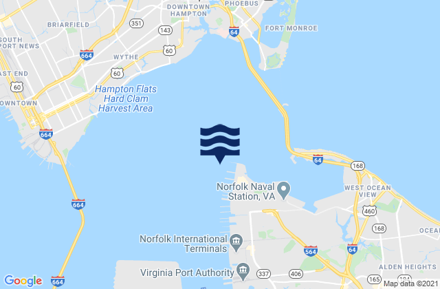 Mappa delle Getijden in Sewells Point (Naval Station Norfolk), United States
