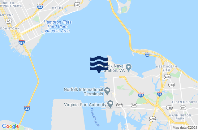 Mappa delle Getijden in Sewells Point pierhead, United States
