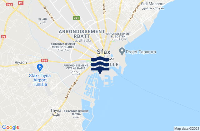 Mappa delle Getijden in Sfax Ouest, Tunisia