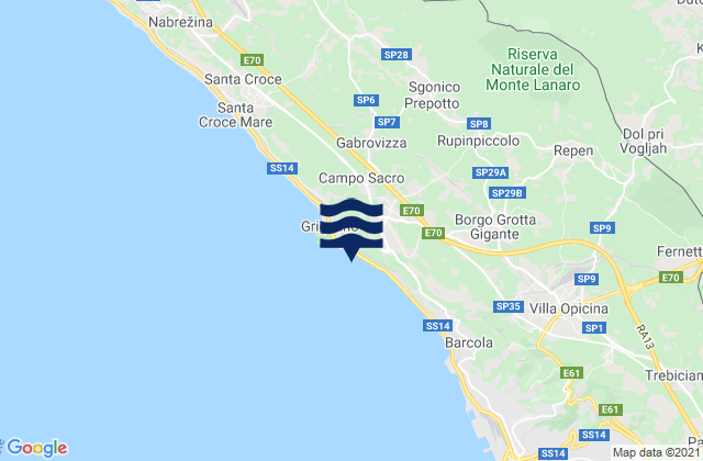 Mappa delle Getijden in Sgonico, Italy
