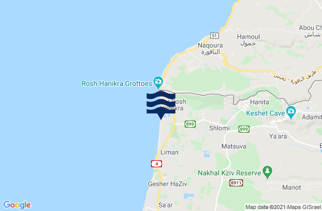Mappa delle Getijden in Shelomi, Israel