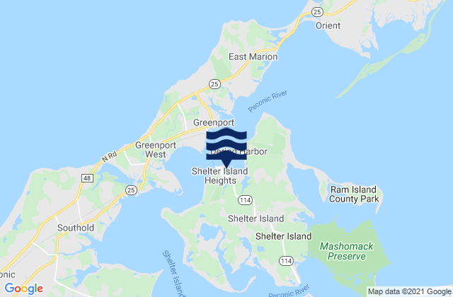 Mappa delle Getijden in Shelter Island Heights, United States