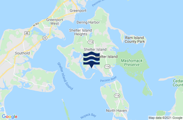Mappa delle Getijden in Shelter Island, United States