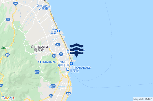 Mappa delle Getijden in Shimabara Shimabara Kaiwan, Japan