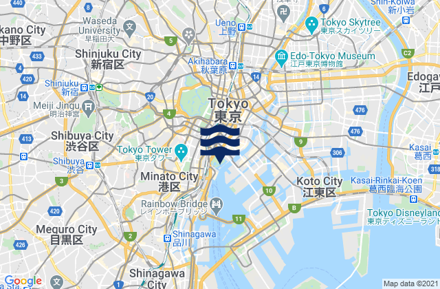 Mappa delle Getijden in Shinjuku-ku, Japan