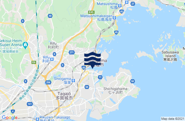 Mappa delle Getijden in Shiogama, Japan