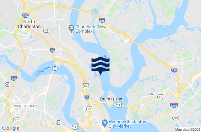 Mappa delle Getijden in Shipyard Creek entrance, United States