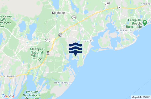 Mappa delle Getijden in Shoestring Bay, United States