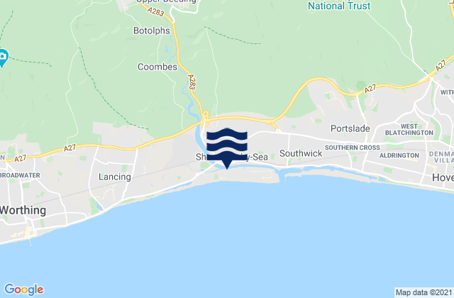 Mappa delle Getijden in Shoreham-by-Sea, United Kingdom