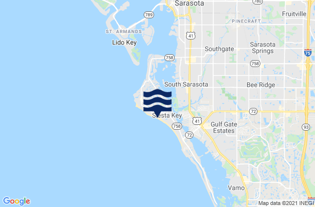Mappa delle Getijden in Siesta Key Beach, United States
