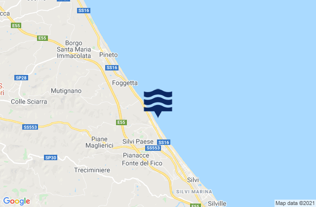 Mappa delle Getijden in Silvi Paese, Italy