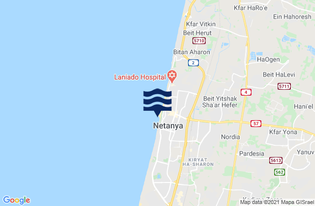 Mappa delle Getijden in Sironit Beach, Palestinian Territory