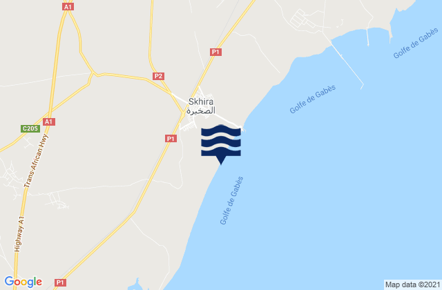 Mappa delle Getijden in Skhira, Tunisia