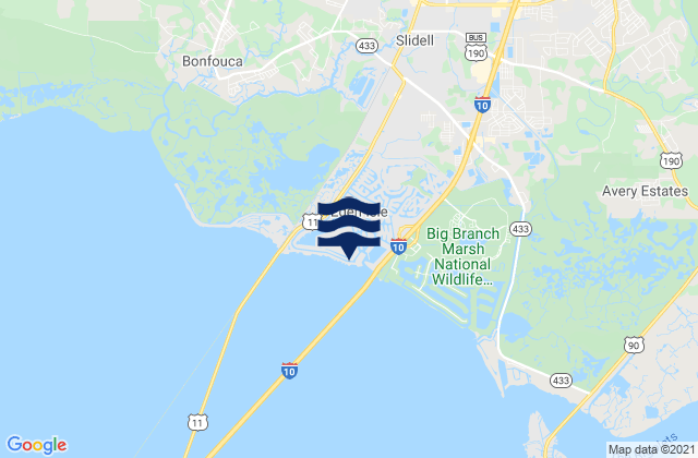 Mappa delle Getijden in Slidell (Bayou Bonfouca route 433), United States