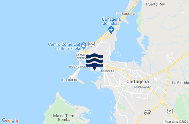 Mappa delle Getijden in Sociedad Portuaria de Cartagena, Colombia