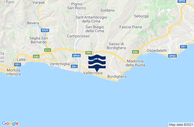 Mappa delle Getijden in Soldano, Italy