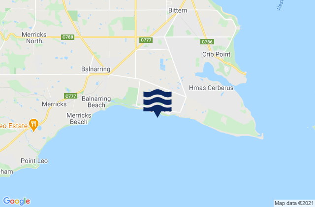 Mappa delle Getijden in Somers Beach, Australia