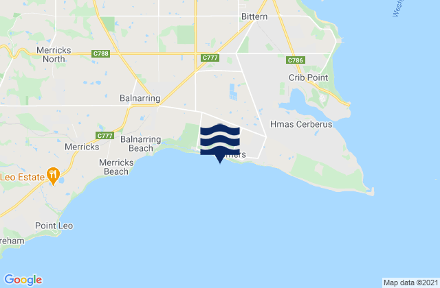 Mappa delle Getijden in Somers, Australia