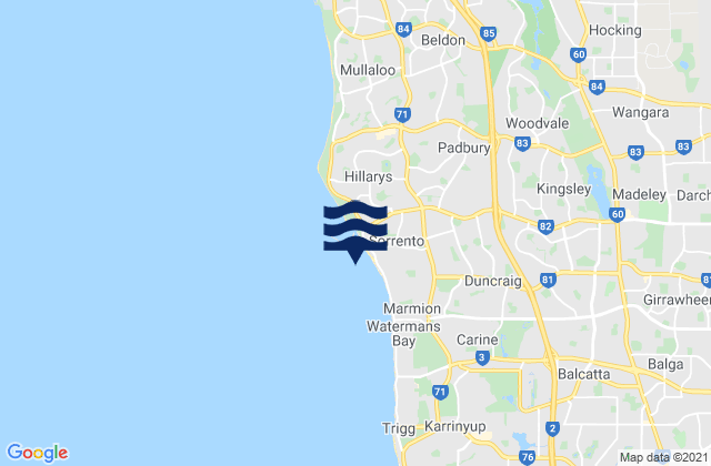Mappa delle Getijden in Sorrento Beach, Australia