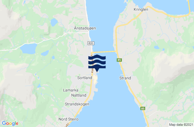 Mappa delle Getijden in Sortland, Norway