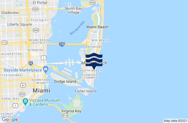 Mappa delle Getijden in South Beach Miami, United States