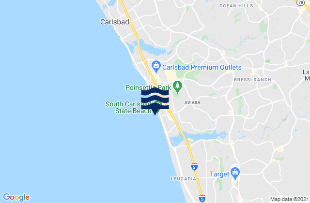 Mappa delle Getijden in South Carlsbad State Beach, United States