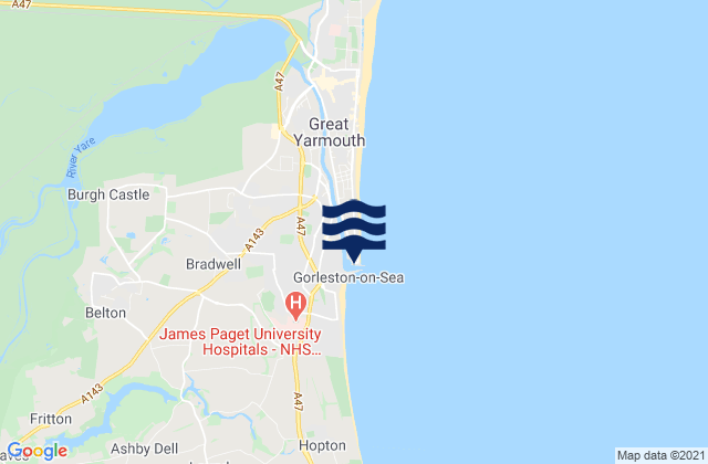 Mappa delle Getijden in South Denes Beach, United Kingdom