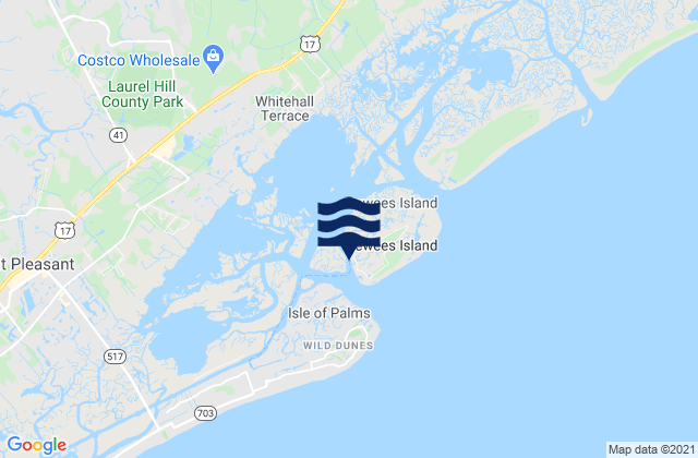 Mappa delle Getijden in South Dewees Island Dewees Inlet, United States