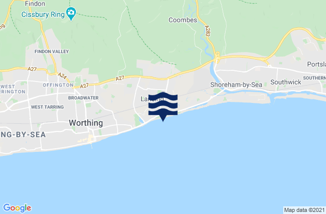 Mappa delle Getijden in South Lancing Beach, United Kingdom