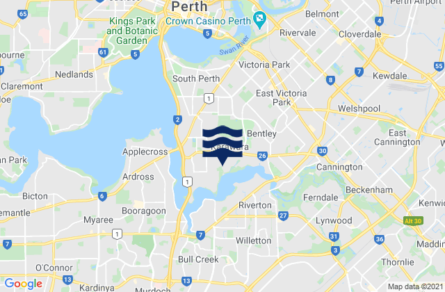 Mappa delle Getijden in South Perth, Australia