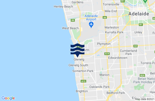 Mappa delle Getijden in South Plympton, Australia