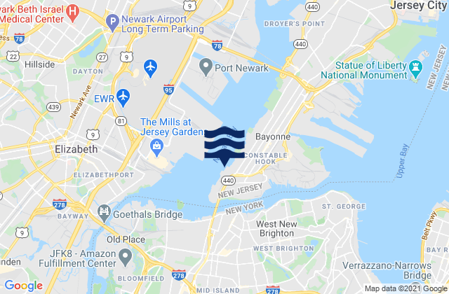 Mappa delle Getijden in South Reach Newark Bay, United States