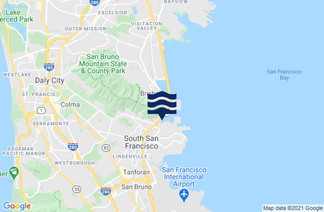 Mappa delle Getijden in South San Francisco, United States