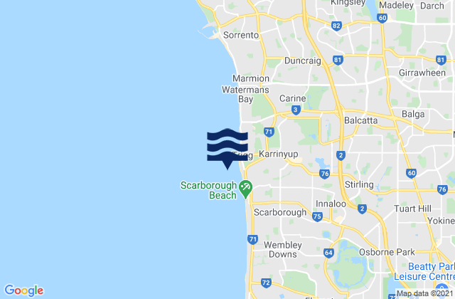 Mappa delle Getijden in South Trigg Beach, Australia