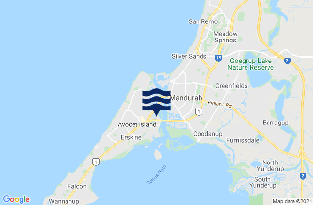 Mappa delle Getijden in South Yunderup, Australia