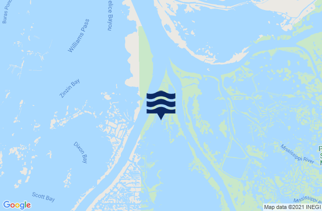 Mappa delle Getijden in Southeast Pass River Delta, United States