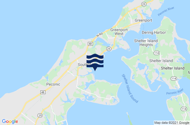 Mappa delle Getijden in Southold, United States