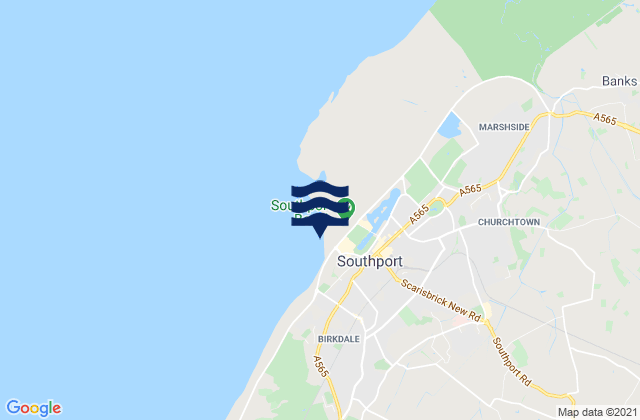 Mappa delle Getijden in Southport Beach, United Kingdom