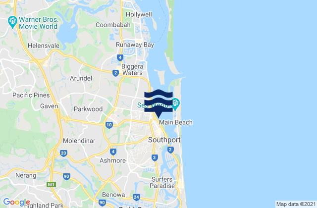 Mappa delle Getijden in Southport, Australia