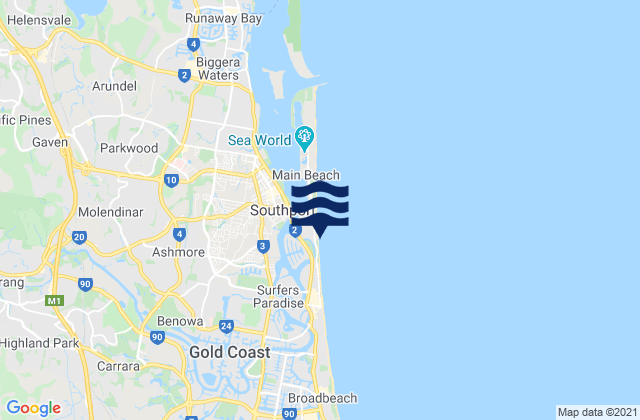 Mappa delle Getijden in Southport Main Beach, Australia