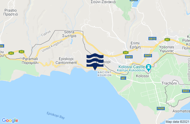 Mappa delle Getijden in Soúni-Zanakiá, Cyprus