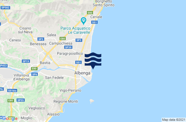 Mappa delle Getijden in Spiaggia Albenga, Italy